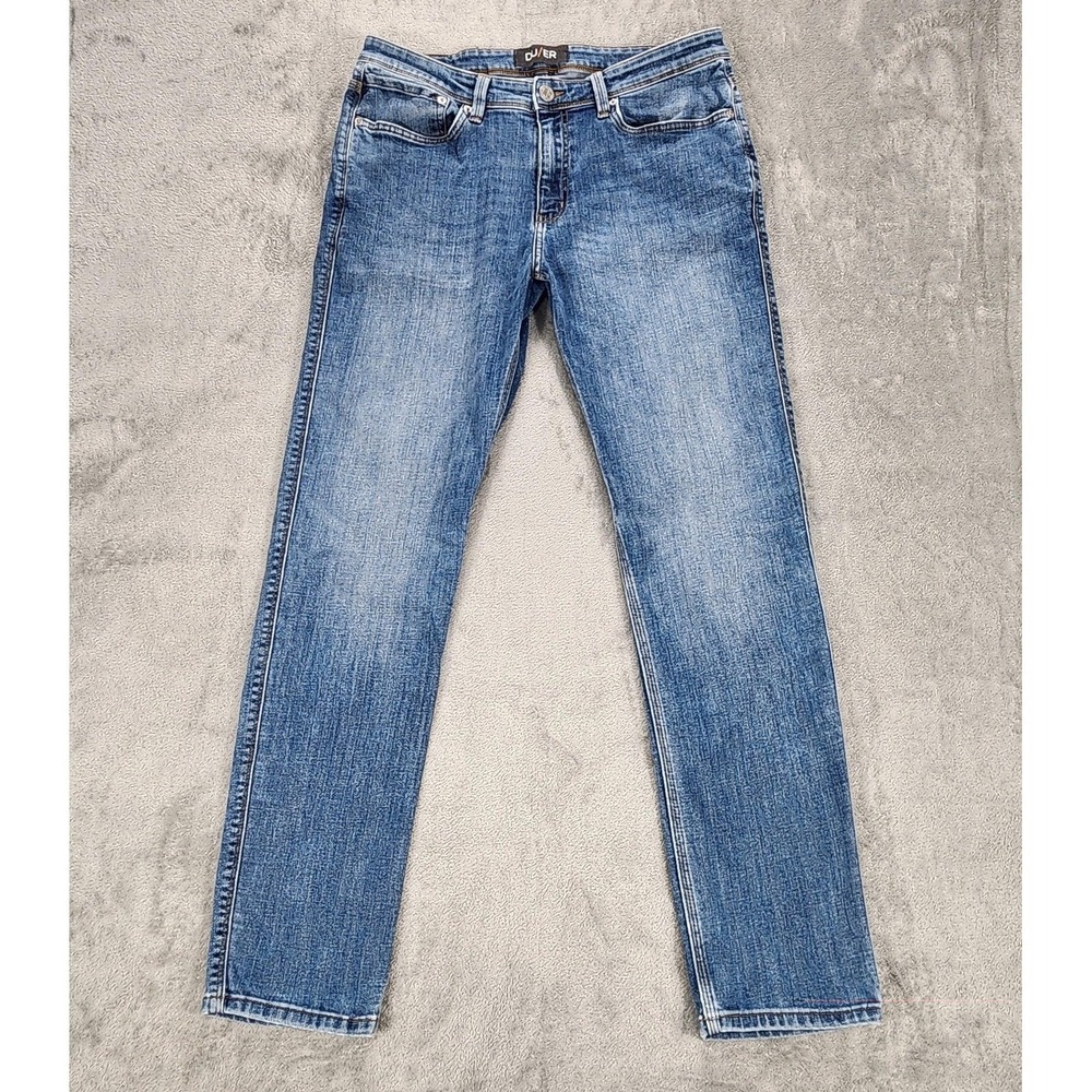 DU/ER Jeans Mens 34x32 L2X Slim Fit Blue Medium Wash Slim Straight Stretch Denim